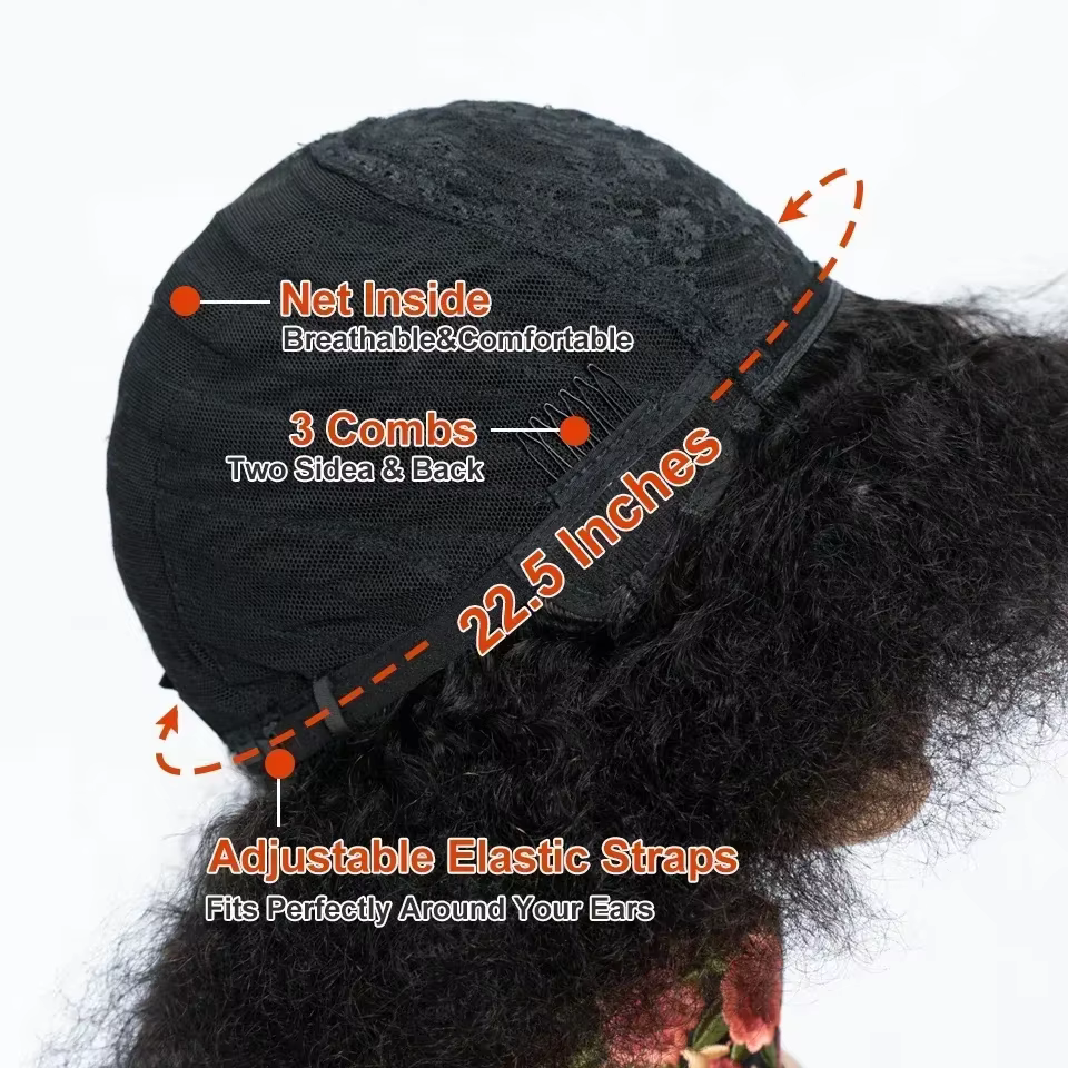 Perruque courte bouclée afro # Perruque en cheveux humains vierges de Malaisie