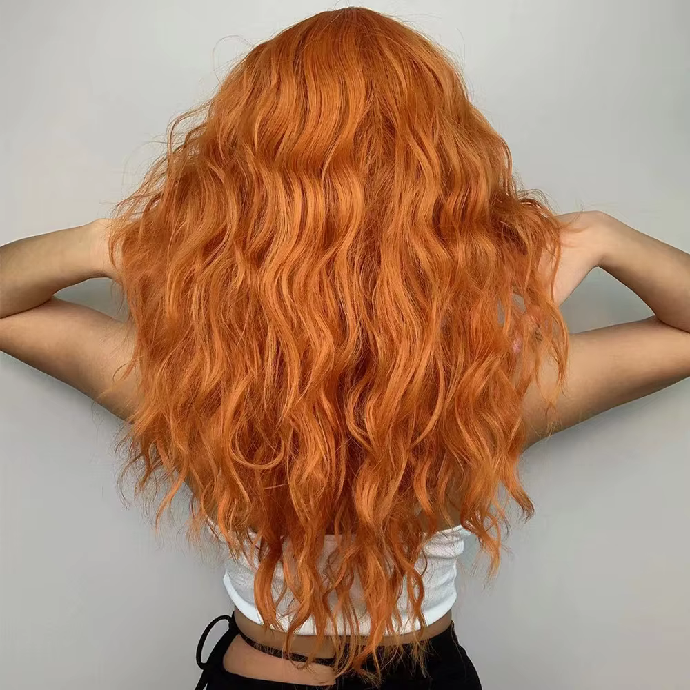 HENRY MARGU perruque synthétique rouge gingembre cuivre jaune pour femmes perruques longues ondulées bouclées avec frange Cosplay fête cheveux résistants à la chaleur