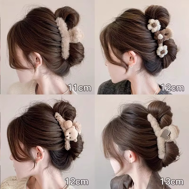 Pince à cheveux en peluche d'hiver pour femmes et filles