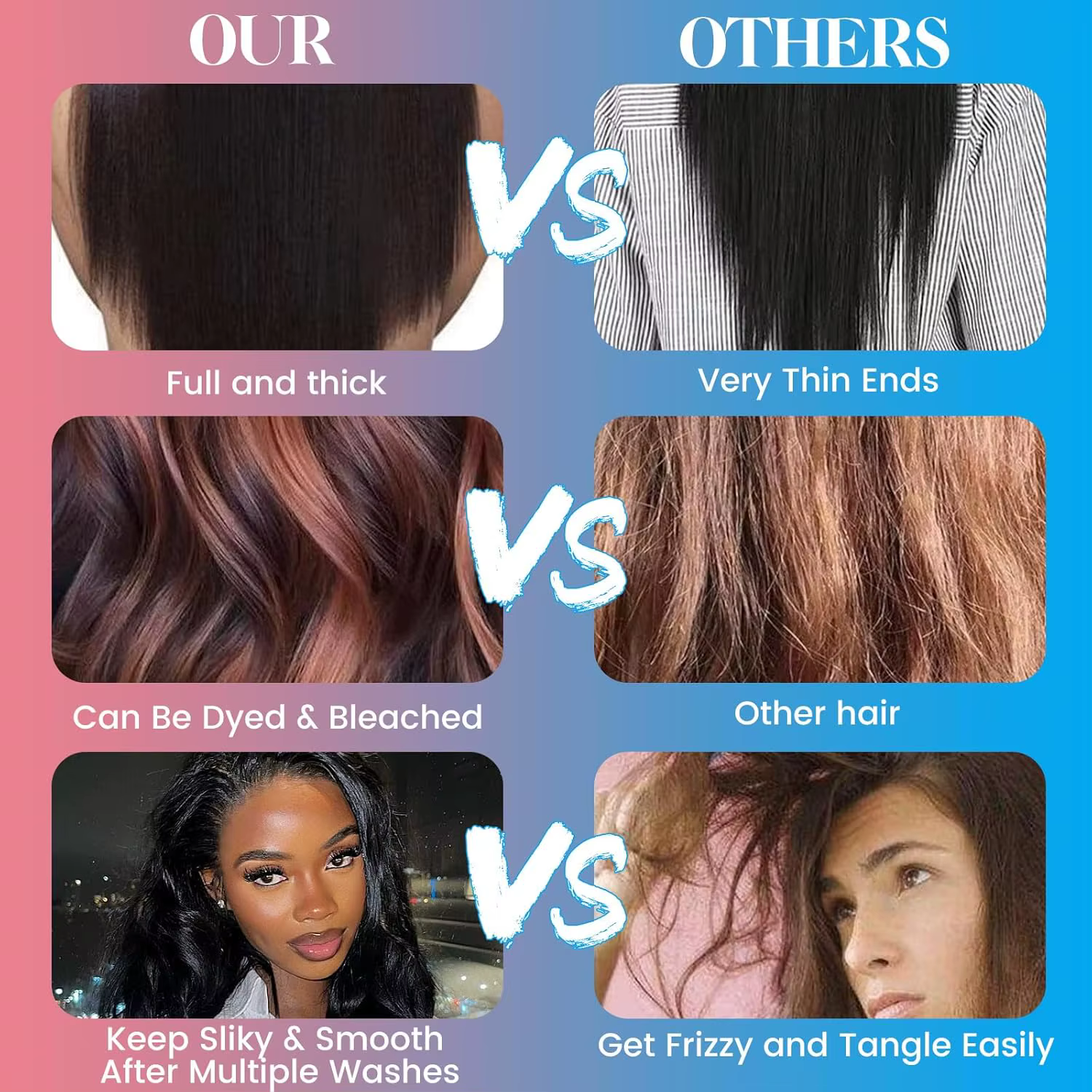 Extensions de Cheveux Humains Naturels Raides Comme des Baguettes