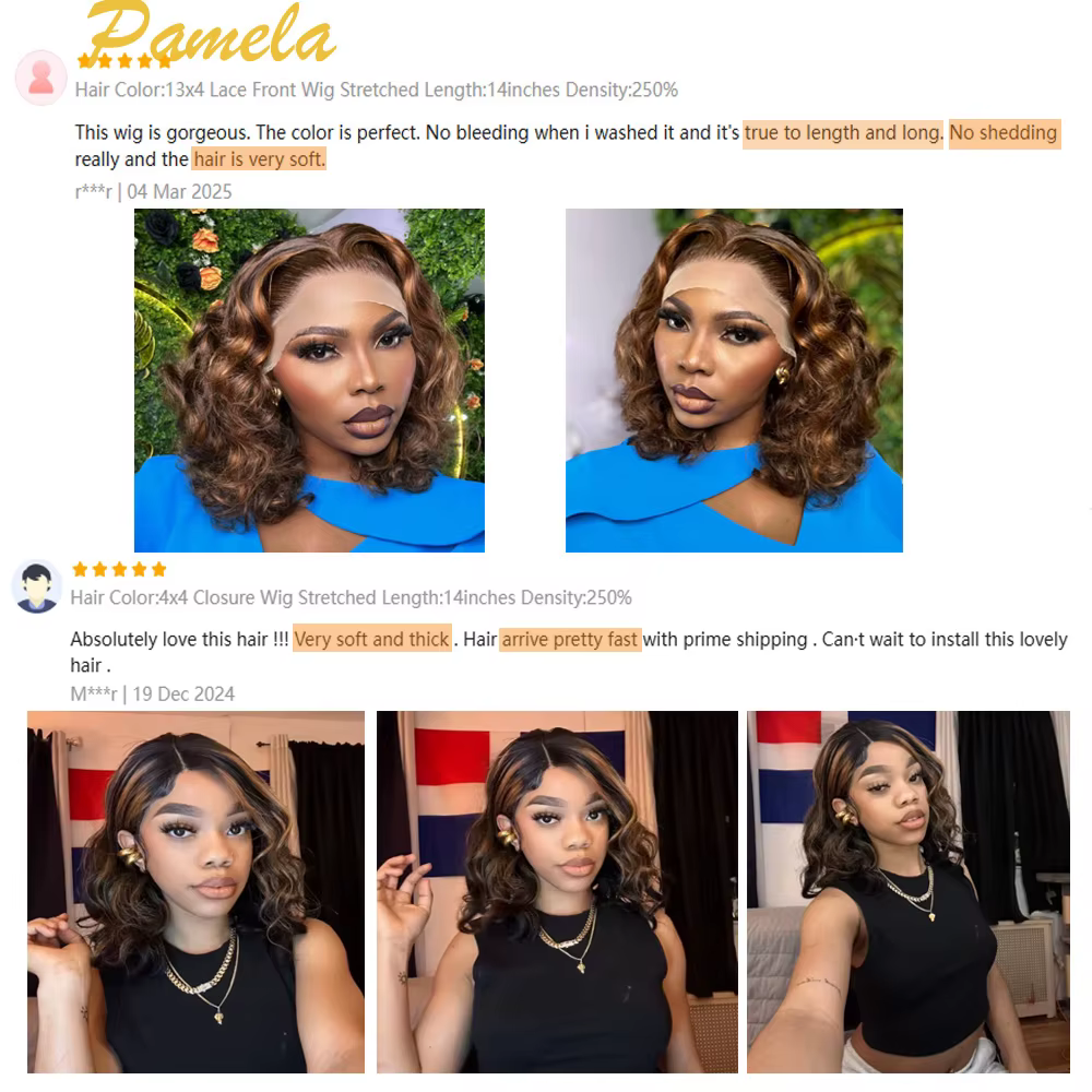 Perruque Bob Blonde 100% cheveux humains vague profonde lâche courte Ombre 4 27 couleur marron avant de lacet sans