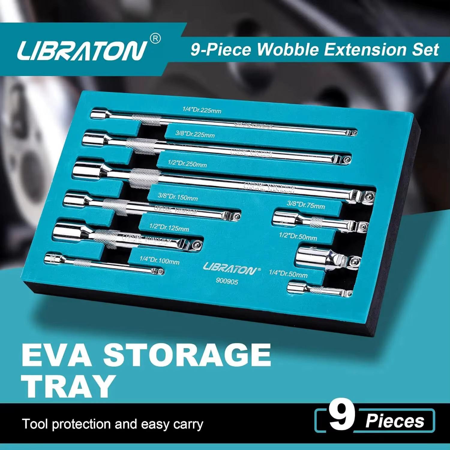 Libraton – ensemble d'extensions oscillantes, ensemble d'extensions de douilles, Extensions à cliquet 1/4 "3/8" 1/2 ", Extension de douille d'entraînement