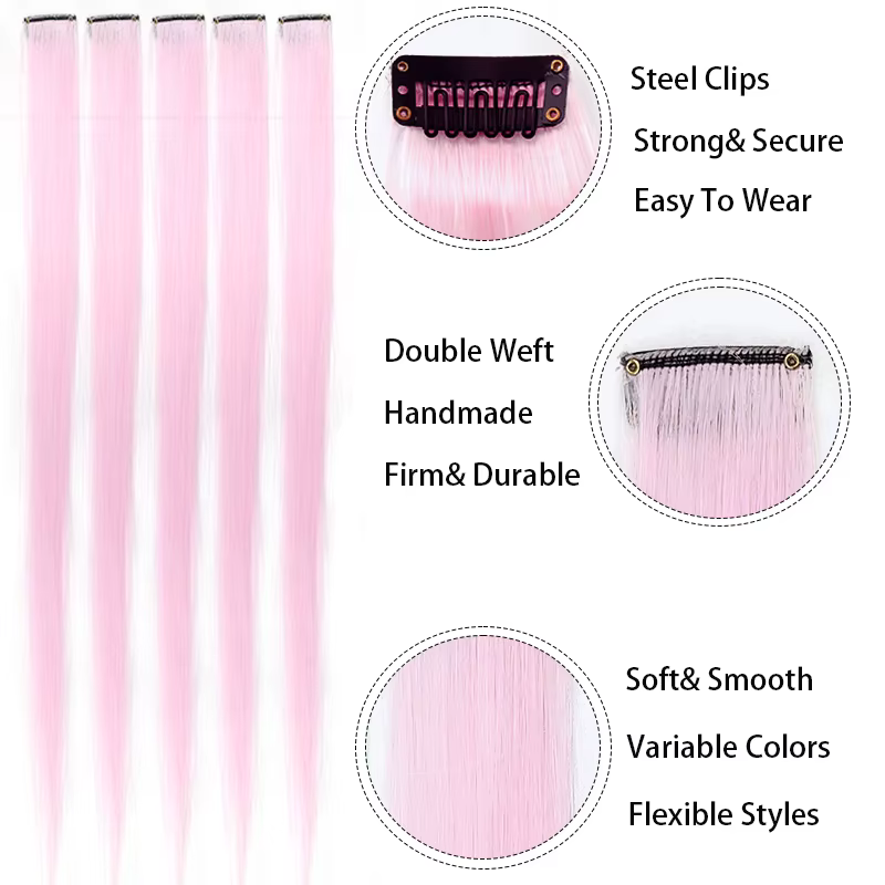Extensions de cheveux synthétiques colorées à Clip Long de 22 pouces