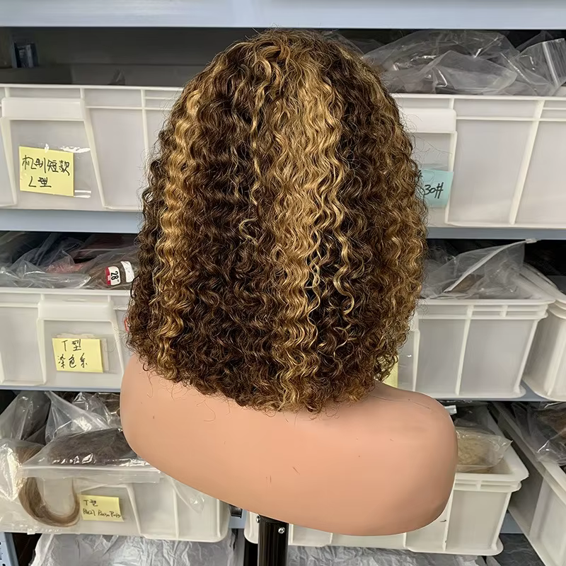 12A JC Bob perruque avec frontale complète P4/27 mettre en évidence les cheveux humains 8-12 pouces Texture d'apparence naturelle reflets lisses ajustement confortable