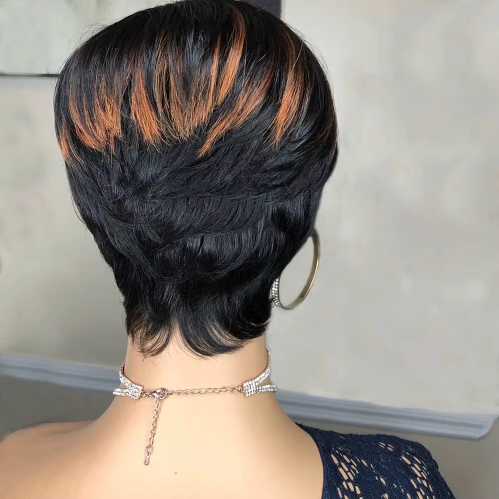 Perruque courte et droite en cheveux humains