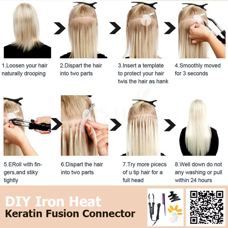 Blond Blanc Personnalisé 1001 # Extensions de cheveux à pointe plate