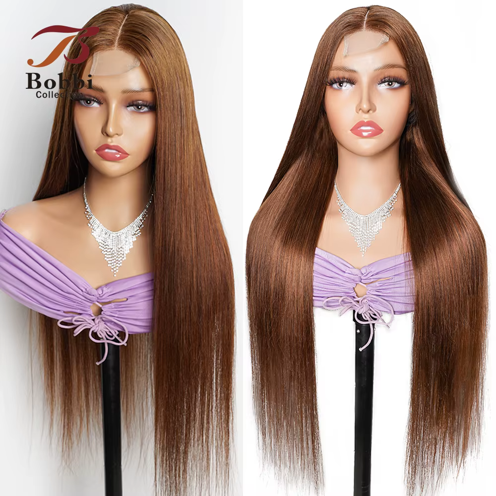 Perruque de cheveux 100% naturels bruns 2x6