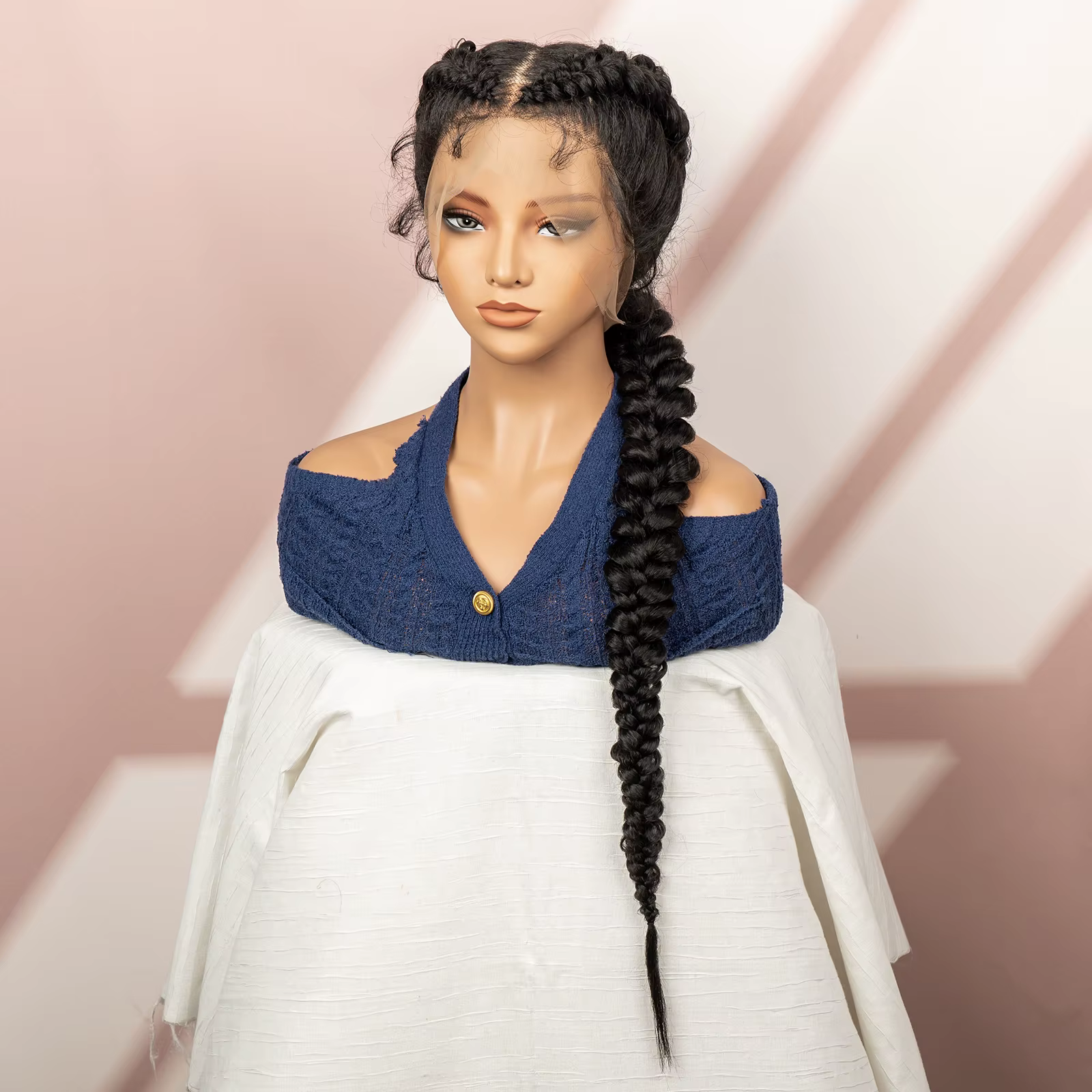 Cornrow tressé perruques pour femmes sans noeud 30 pouces synthétique Conrow tresses perruque avec bébé cheveux queue