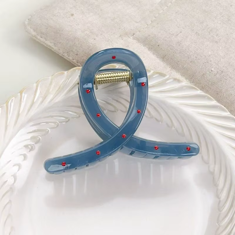 Pinces à cheveux en plastique bleu poussière avec une forte adhérence et une décoration mignonne, parfaites pour le coiffage quotidien, les voyages, les fêtes, tous types de cheveux