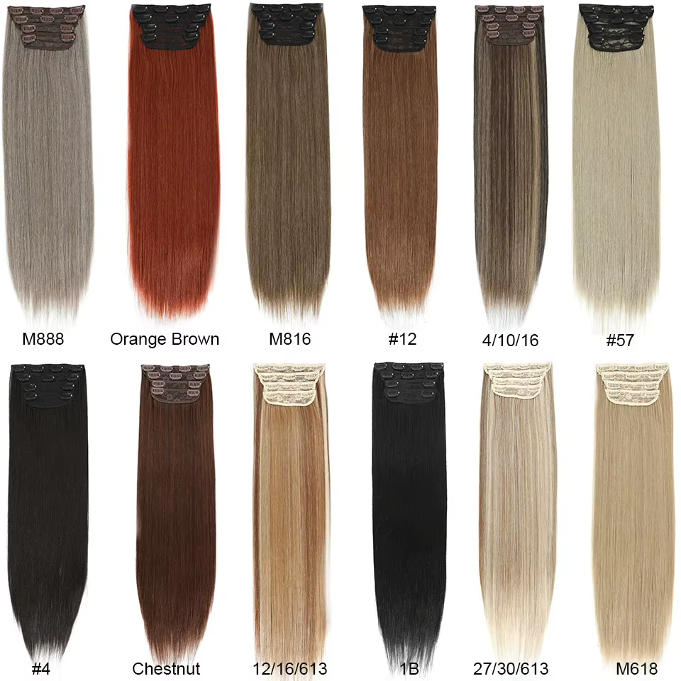 Extensions de cheveux lisses blondes orange de 24 pouces avec clips, ombré marron6 # Highlight P27/613 # 4 pièces/paquet de cheveux synthétiques résistants à la chaleur