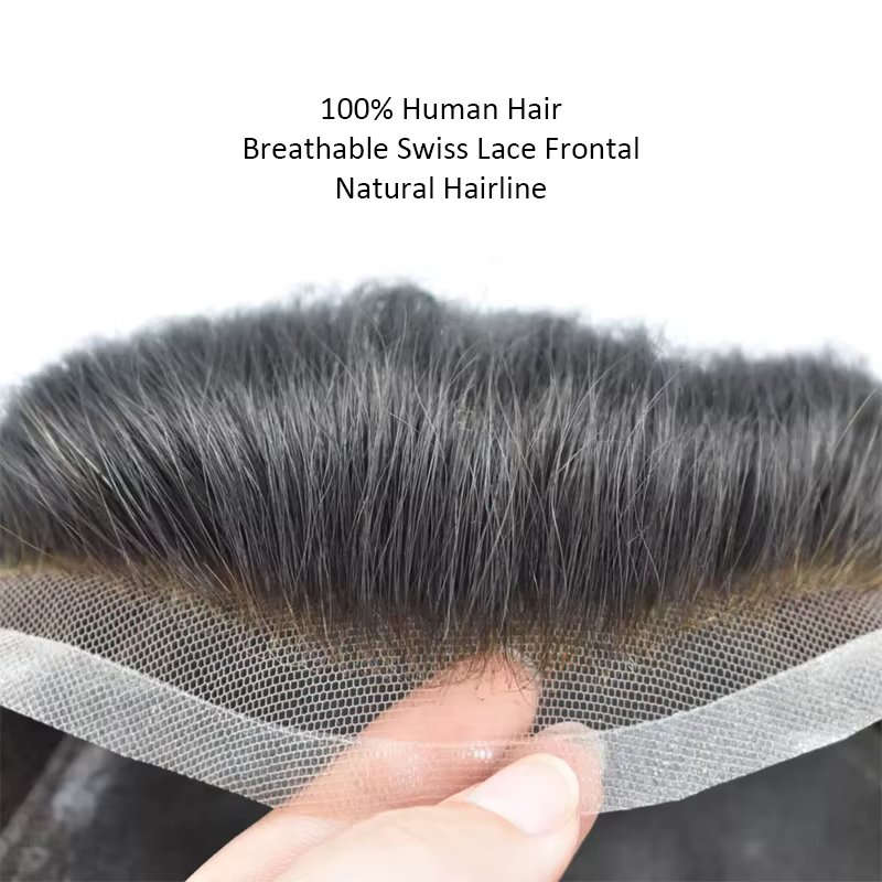 Vloop peau mince toupet avec dentelle avant PU 0.03-0.04mm perruques de cheveux humains pour hommes indien Remy