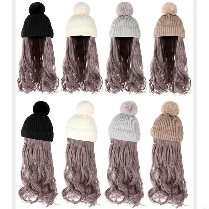 Chapeau tricoté avec Extensions cheveux pour filles