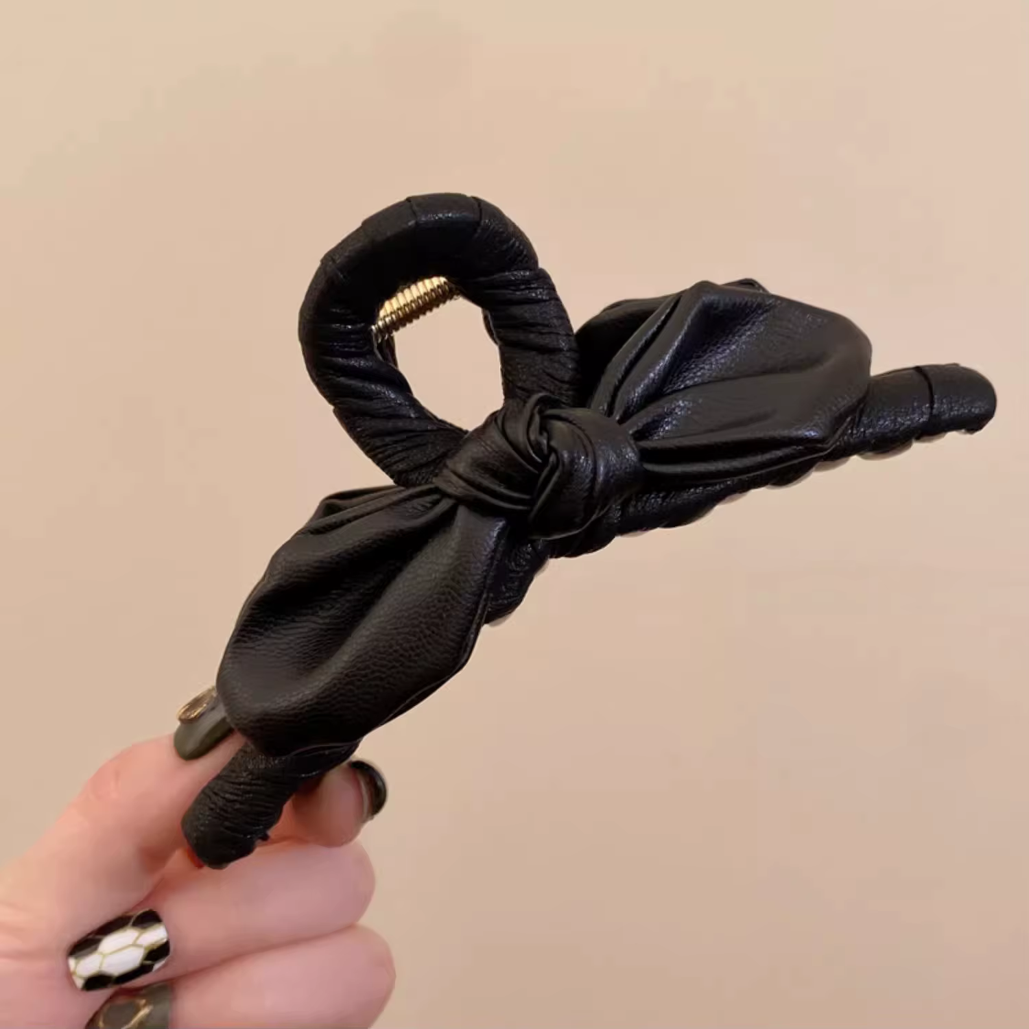 Pinces à cheveux avec grand nœud en cuir de 13CM