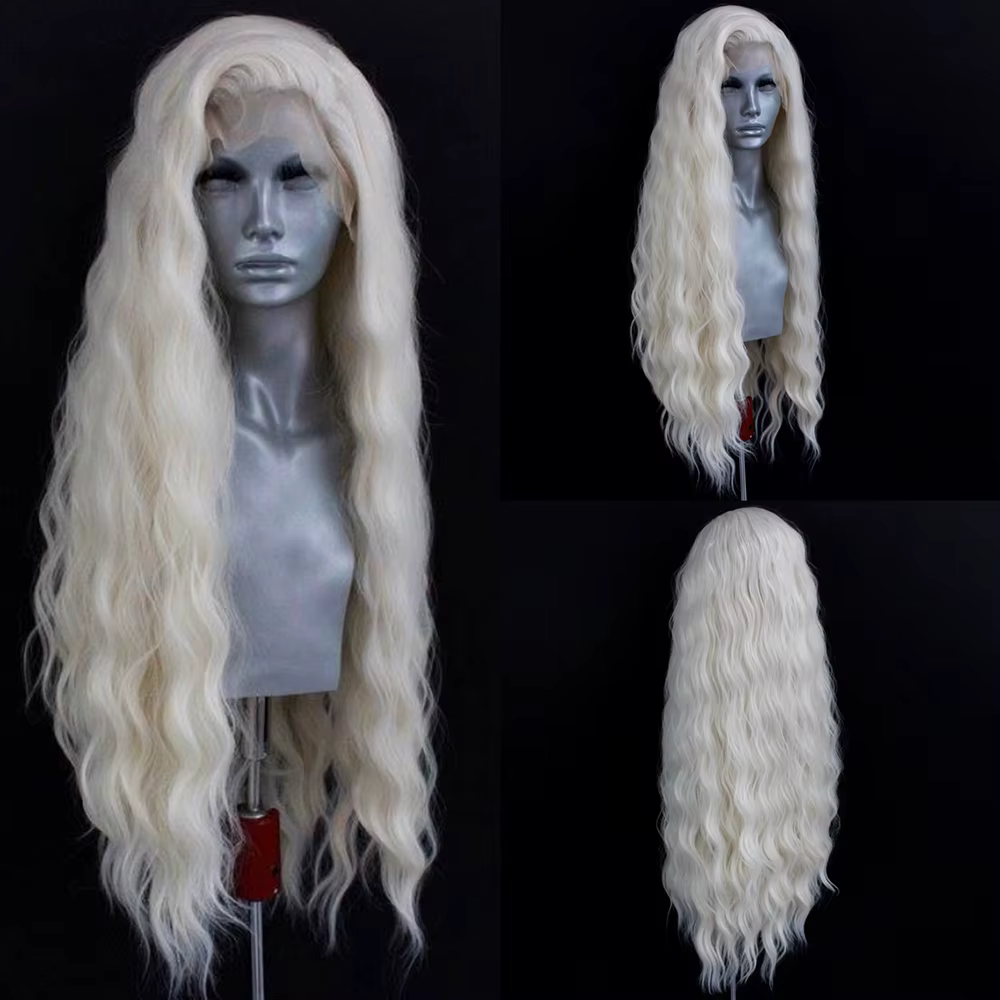 Perruque Lace Front Wig synthétique ondulée Blonde platine