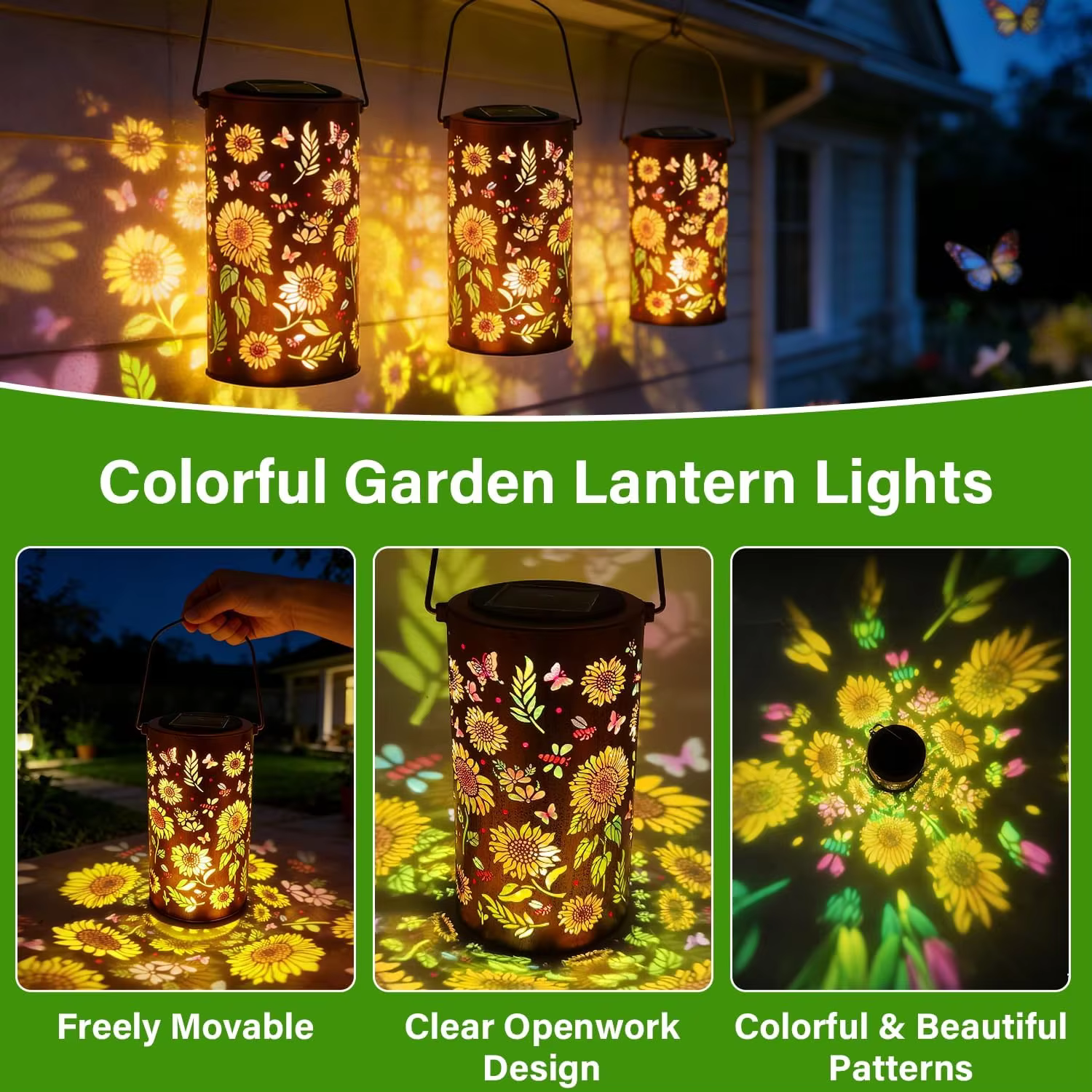 Lampes solaires colorées RGB en forme de tournesol, étanches, portables, pour l'extérieur, lampe de projection en forme de tournesol pour la décoration du jardin, de la véranda et de la pelouse