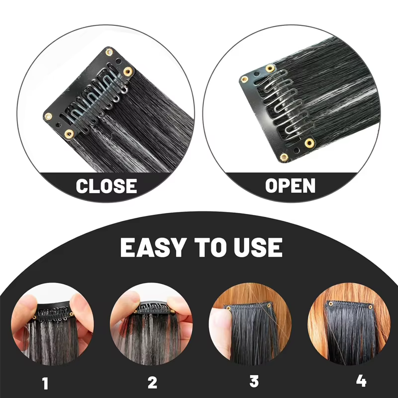 Extensions de cheveux synthétiques noires lisses de 24 pouces
