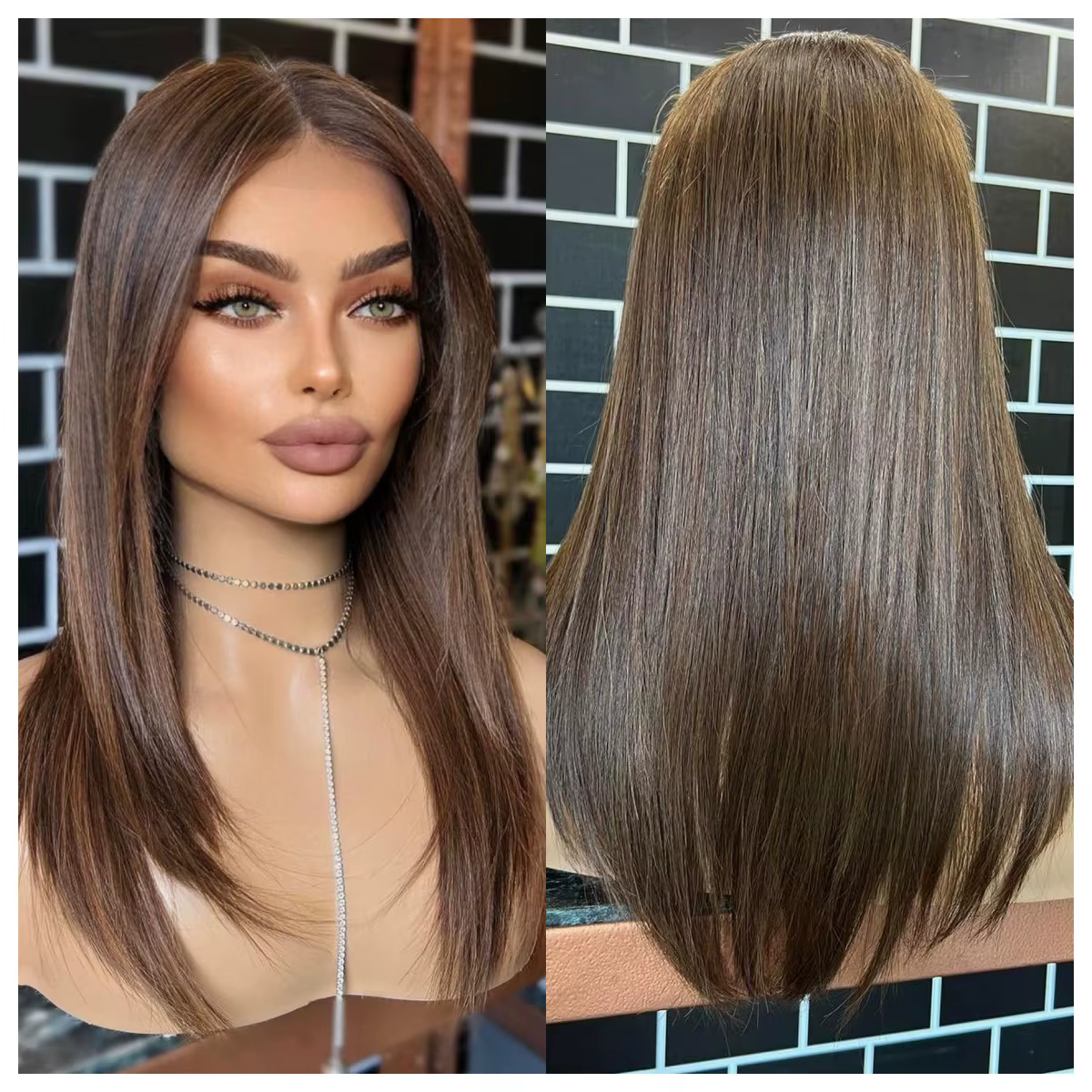 Perruque Lace Front Wig synthétique lisse marron foncé 13 × 4