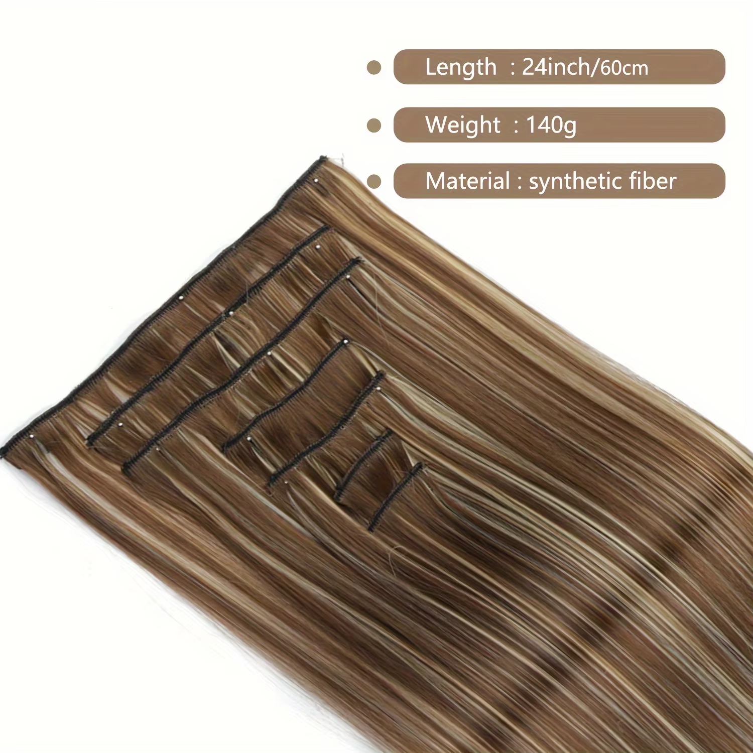 Coiffure longue droite 16 Clips 7 pièces/ensemble Extensions de cheveux naturel synthétique Blonde noir postiches résistant à la chaleur pour les femmes