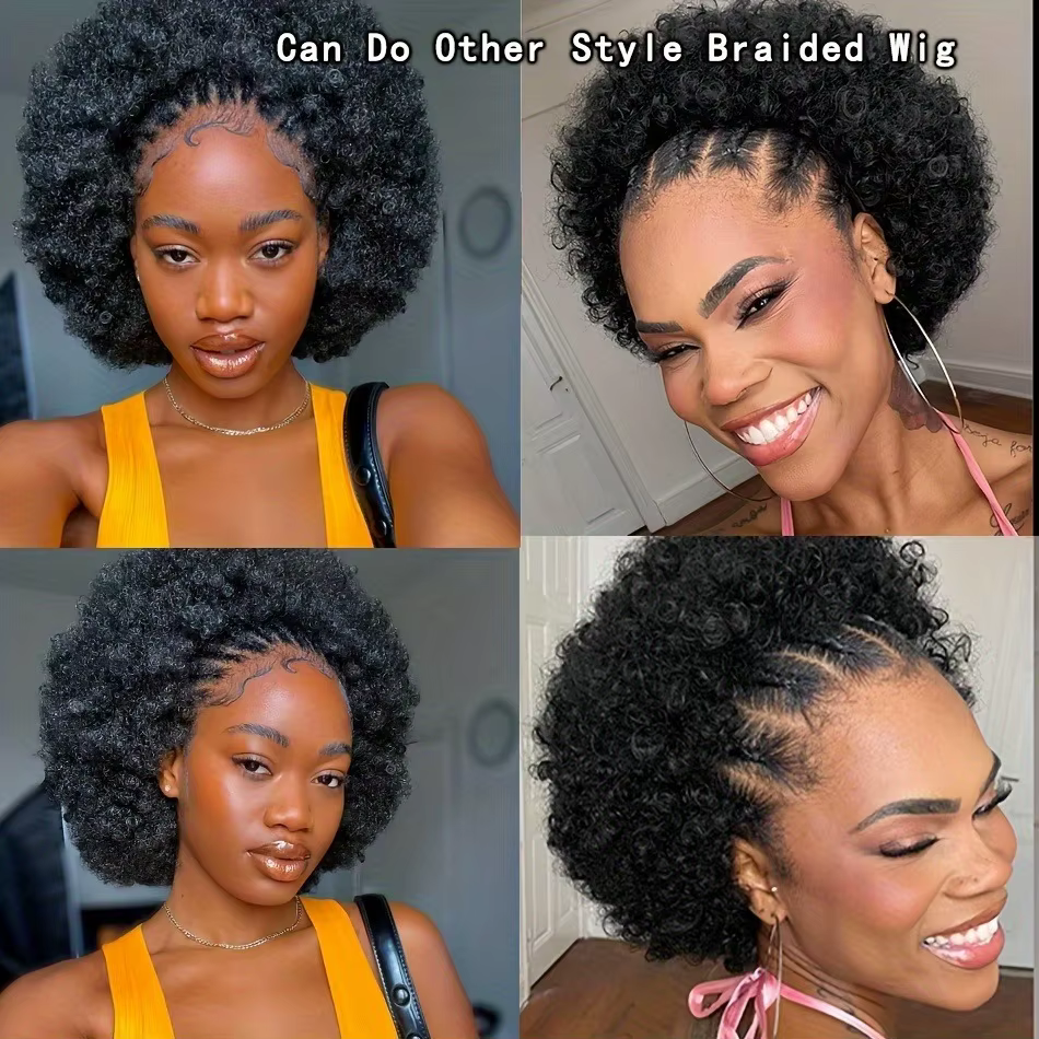 Perruque coupe lutin de densité 150%, cheveux humains vierges brésiliens, 13x4, Lace Front transparente, Afro, crépus et bouclés, Style Bob court