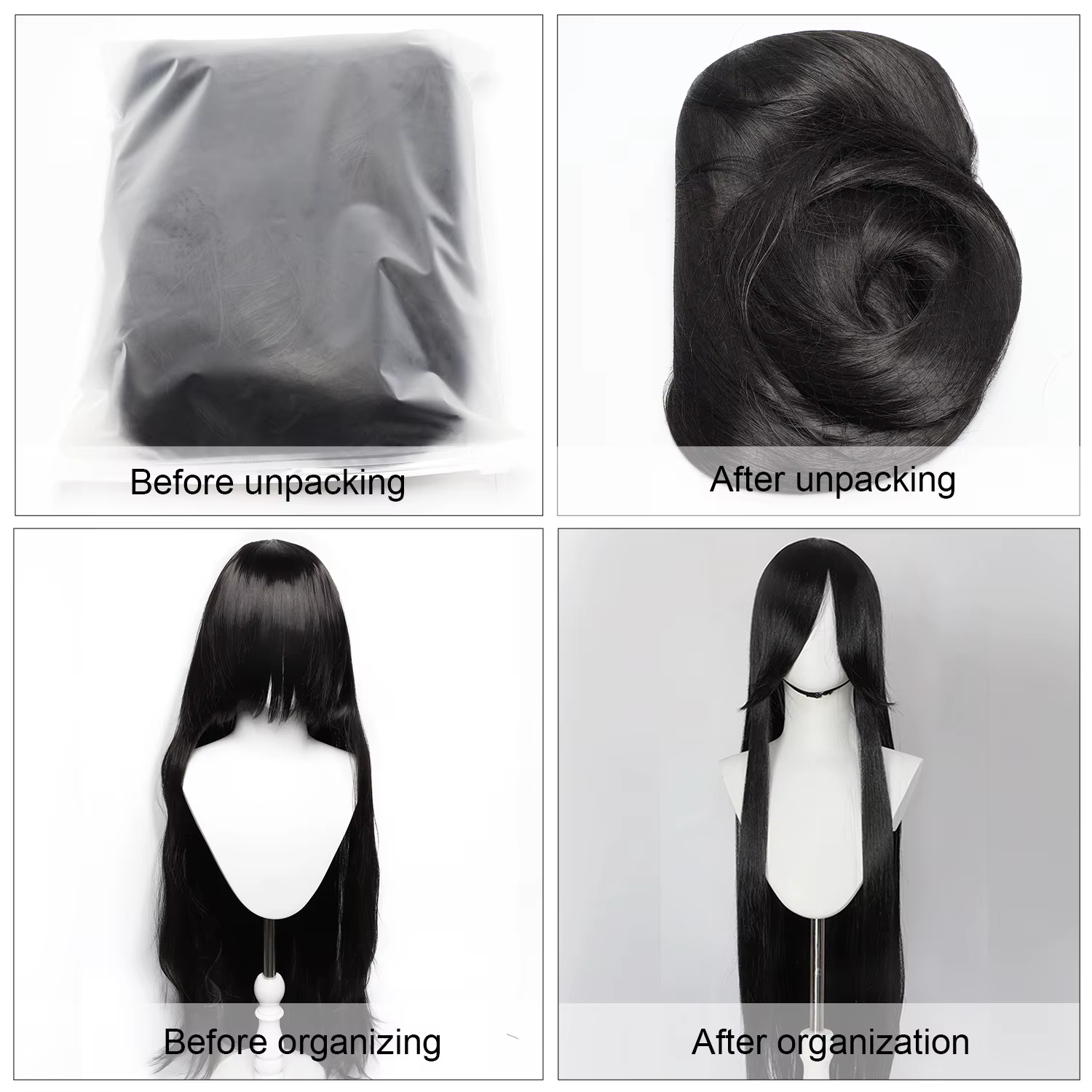 Perruque de Cosplay synthétique longue et lisse de 100CM avec frange