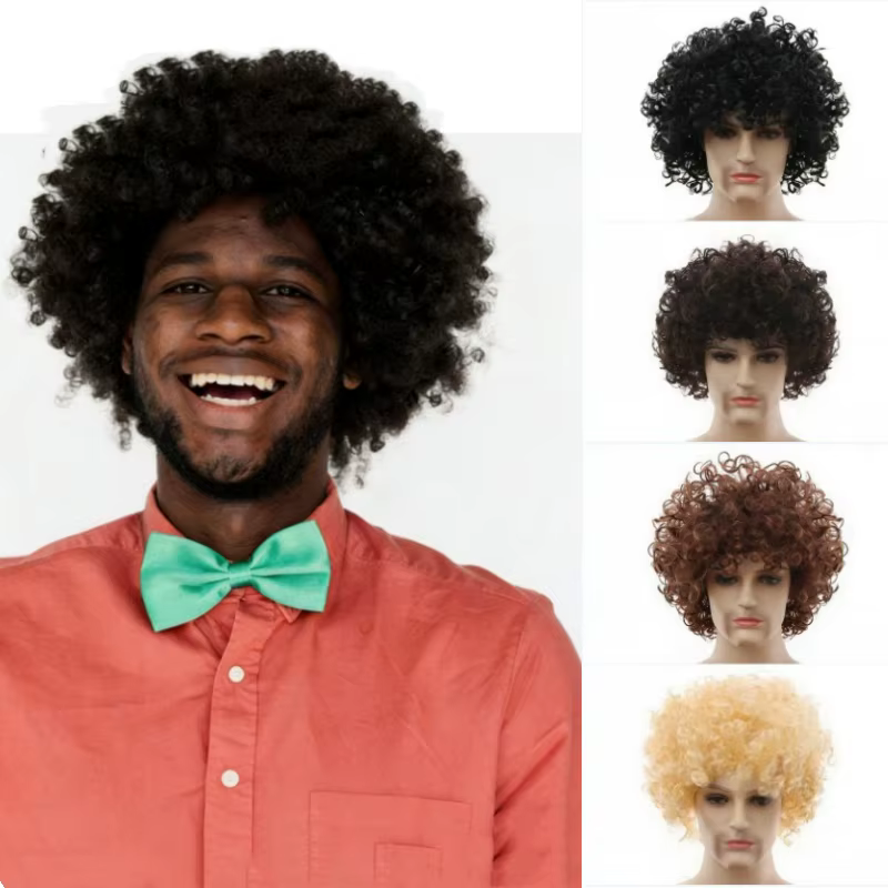 Perruques Synthétiques Hommes Femmes Cheveux Bouclés Volumineux Bonnet Perruque Africaine Halloween Cosplay Fête