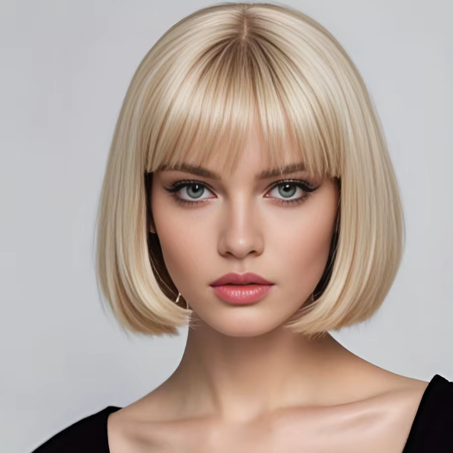 Perruques synthétiques européennes et américaines naturelles pour femmes - Cheveux courts et raides