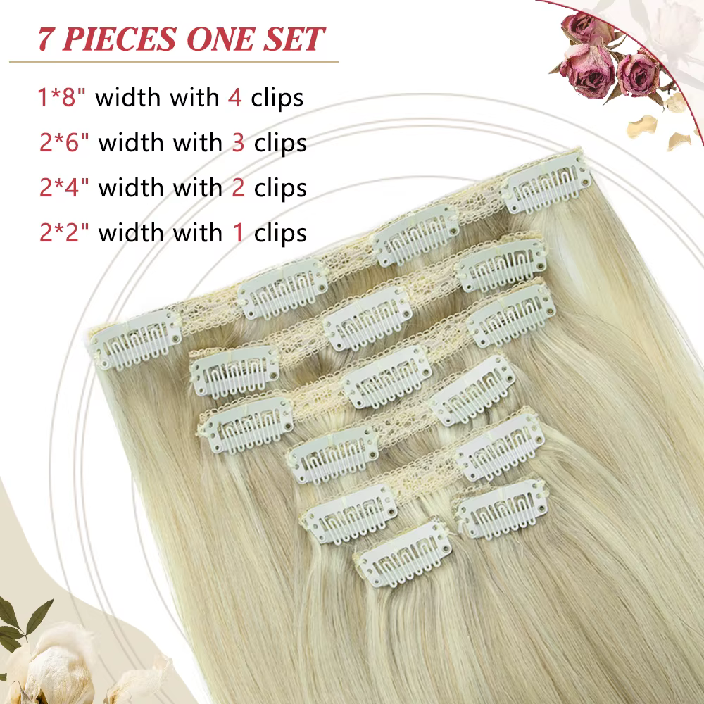 Extensions de cheveux humains à clipser