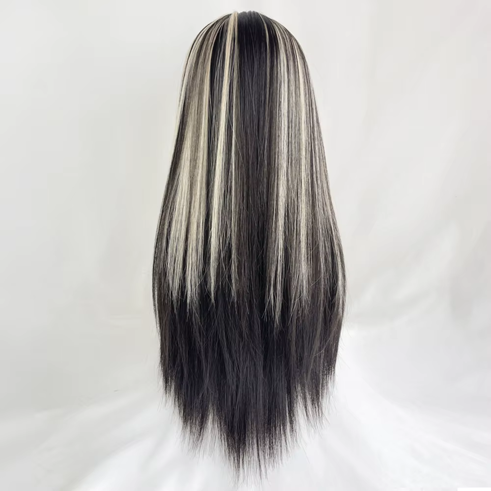 Perruque Synthétique Longue et Lisse avec Frange pour Femme