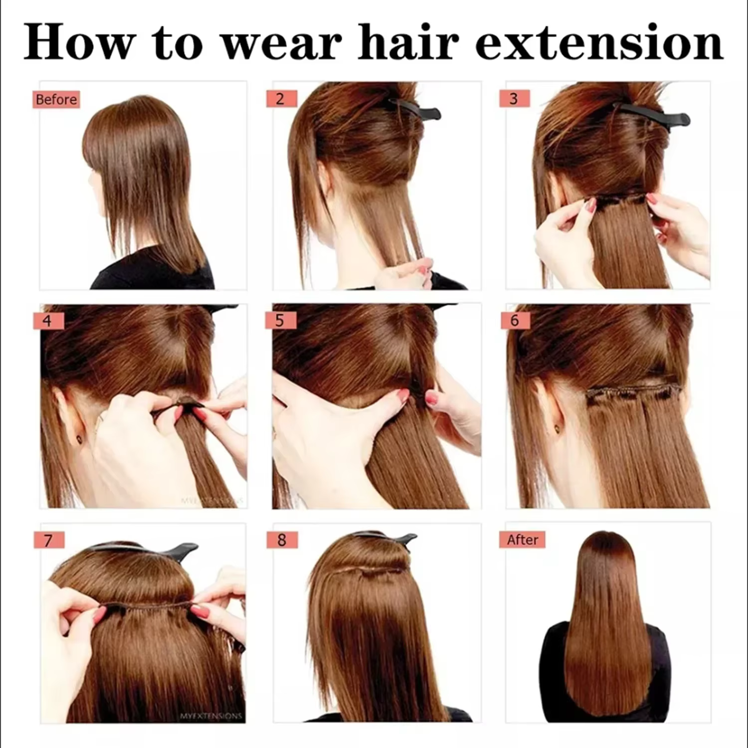 Extensions de cheveux noirs 24 "/60 cm 6 pièces/ensemble femmes longue ligne droite synthétique pleine tête pince 16