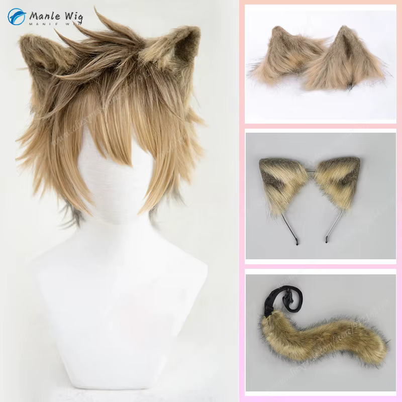 Ruggie Bucchi Cosplay perruque lin marron dégradé perruques courtes Anime Cosplay perruque résistant à la chaleur cheveux synthétiques Halloween + bonnet de perruque