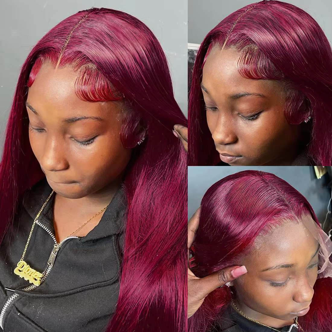 Sophia-Perruque Lace Front Wig Naturelle Lisse Bordeaux 99J