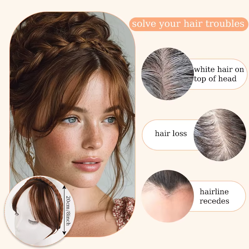Bandeau tressé synthétique avec frange de cheveux