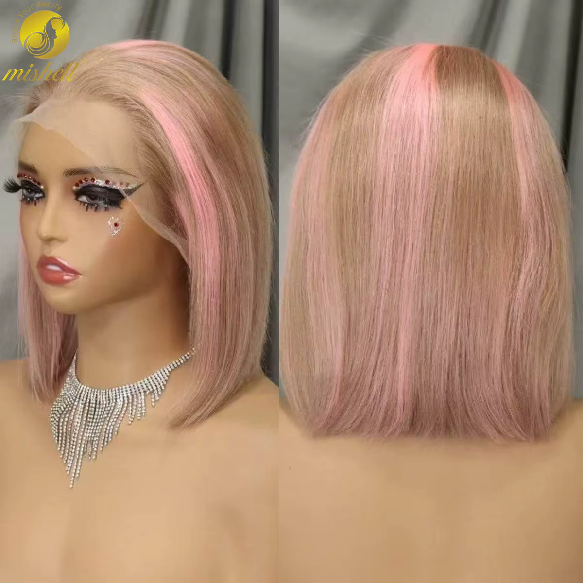 Perruque Bob Rose en Cheveux Humains