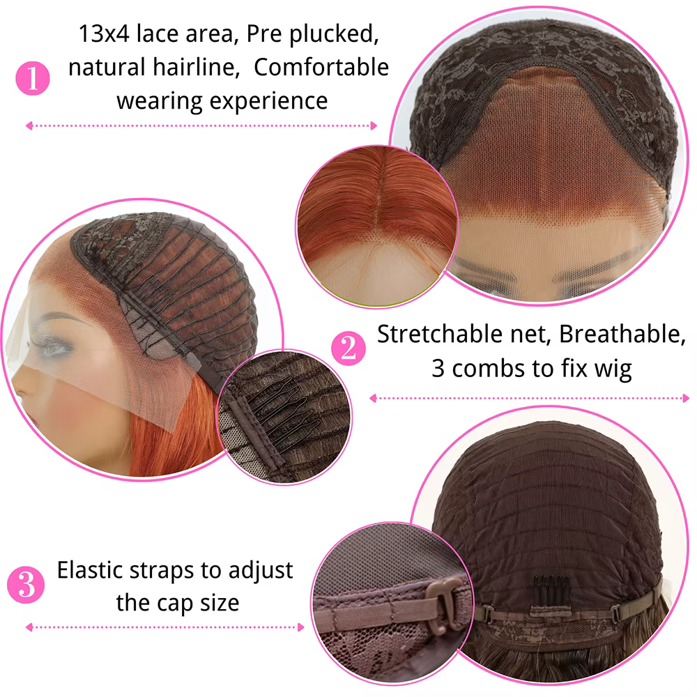 Perruque Lace Front Wig synthétique lisse et longue, couleur Orange gingembre, 13x4, cheveux rouge cuivre, sans colle, pre-plucked