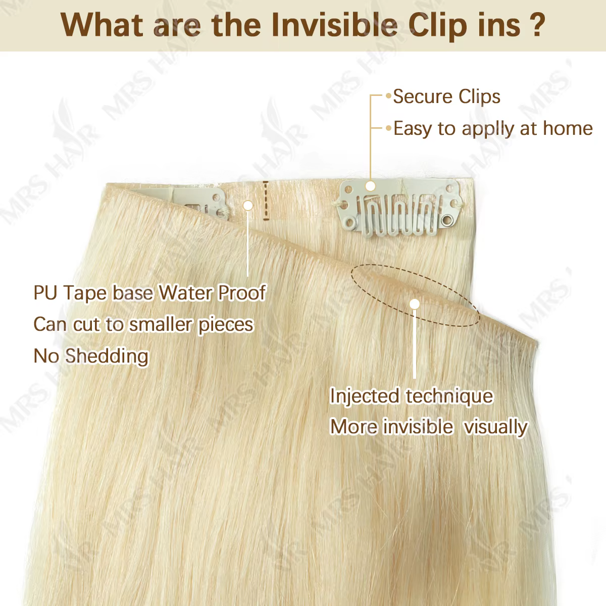 Extensions de cheveux à clipser invisibles blonds