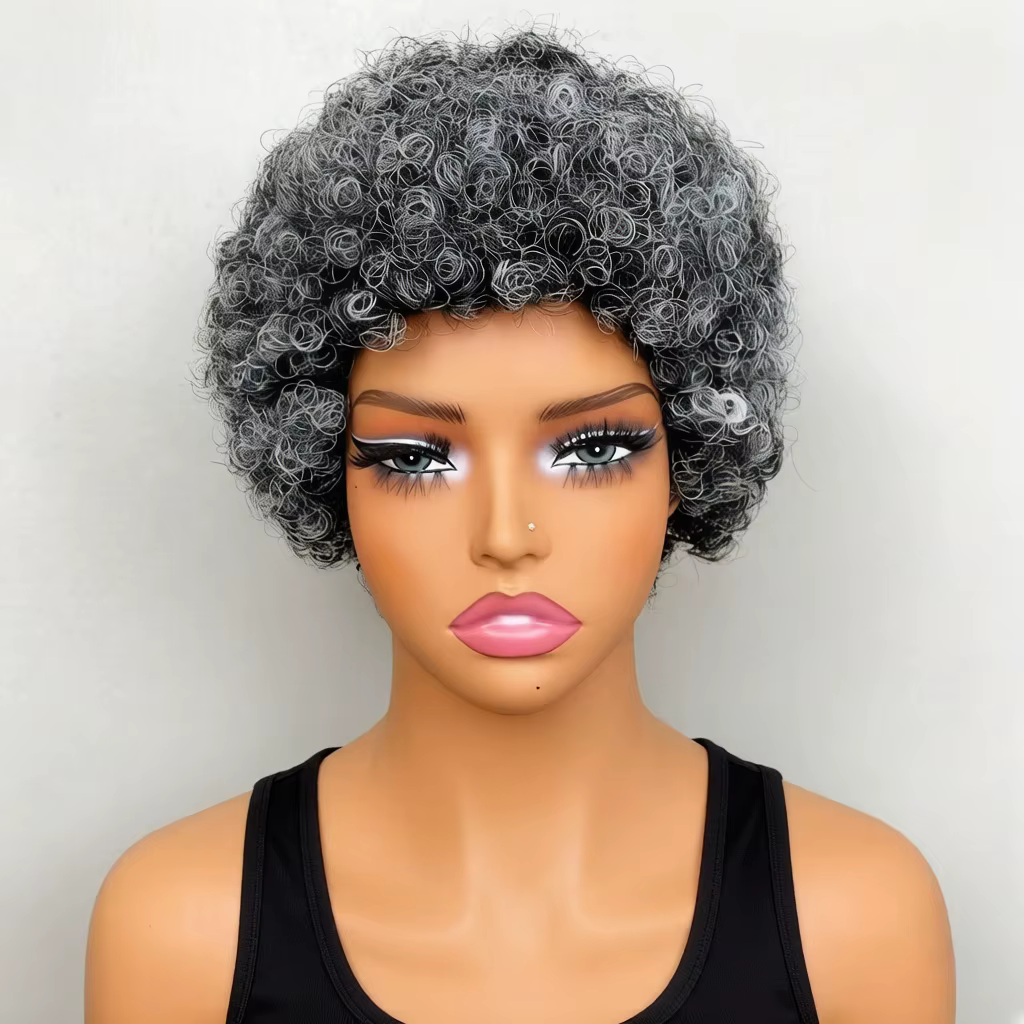 Perruque en cheveux humains gris pour femmes