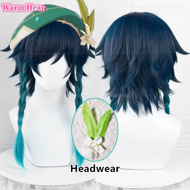 Venti Cosplay Perruque avec Bonnet pour Femme