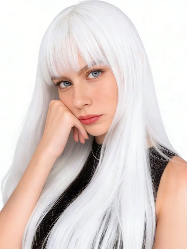 Perruque synthétique longue et lisse blanche pour femmes