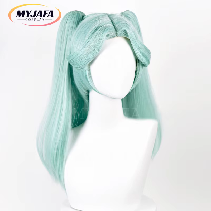 Perruque de Cosplay synthétique vert menthe Cyberpunk avec bonnet de perruque, perruque de Cosplay, longue queue de cheval, résistante à la chaleur