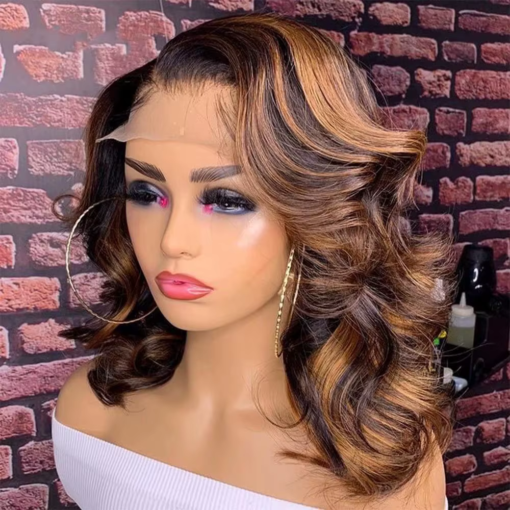 Perruque de gingembre cheveux humains Orange vague de corps Bob