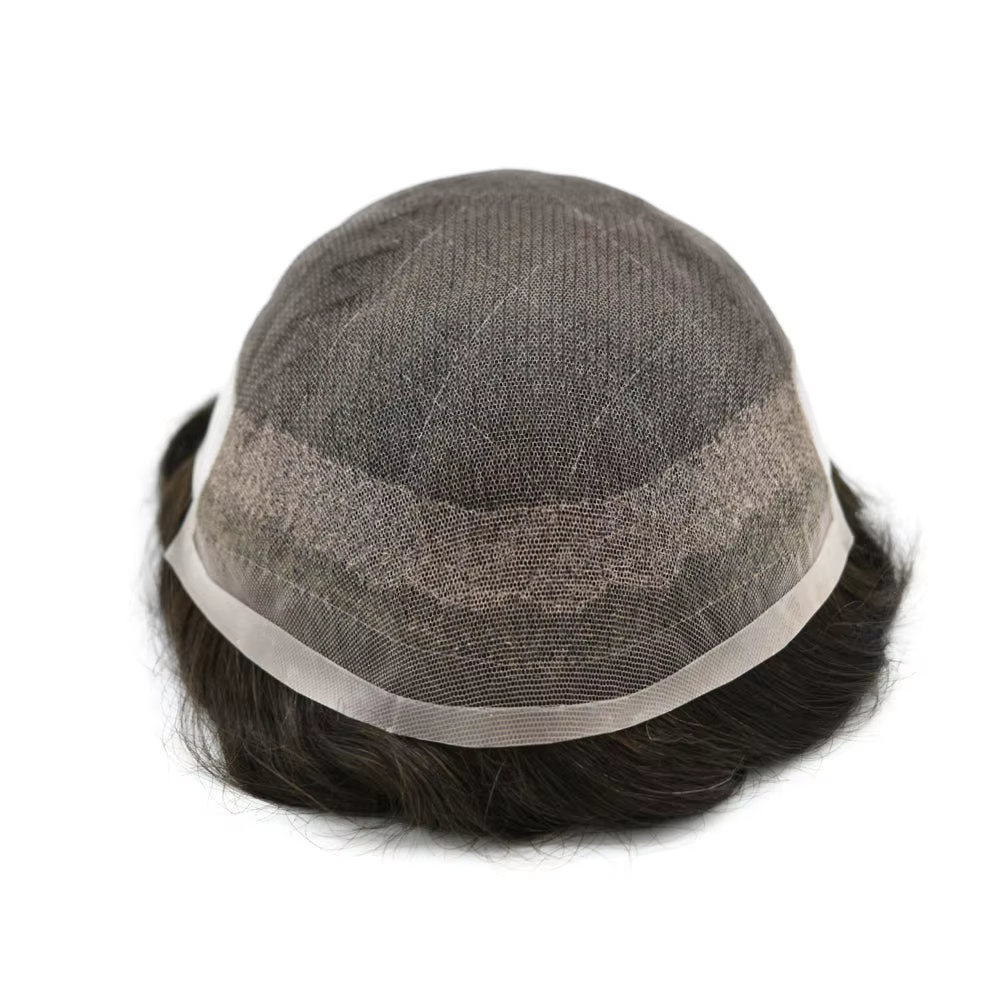 Toupet masculin dentelle suisse PU hommes prothèse capillaire indien perruque de cheveux humains mince système