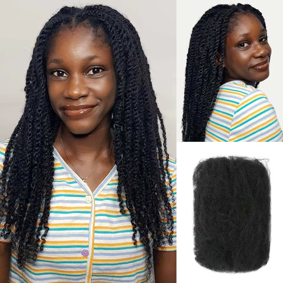 Extensions de cheveux humains Afro crépus en vrac QVR expédition locale américaine noir naturel/marron léger pour tressage style usage quotidien