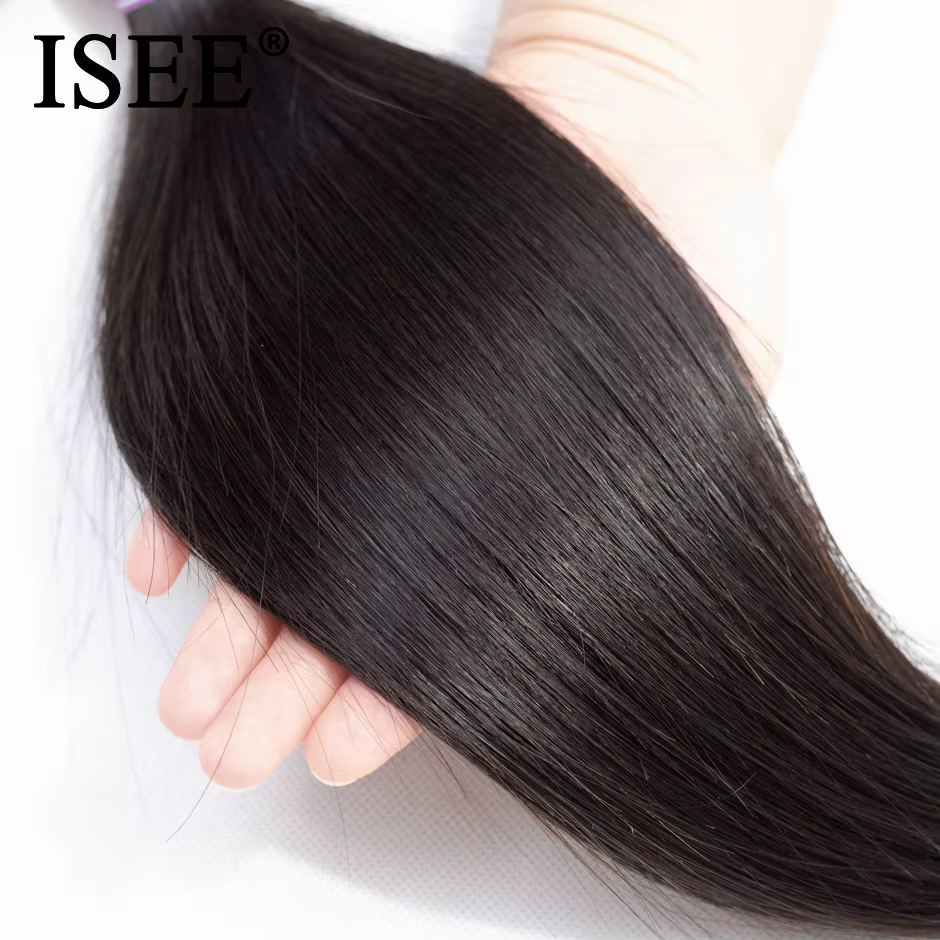 ISSEHAIR – Extension de cheveux lisses, tissage malaisien, 100% naturel, Remy, en lot de 3 ou 4, de couleur naturelle