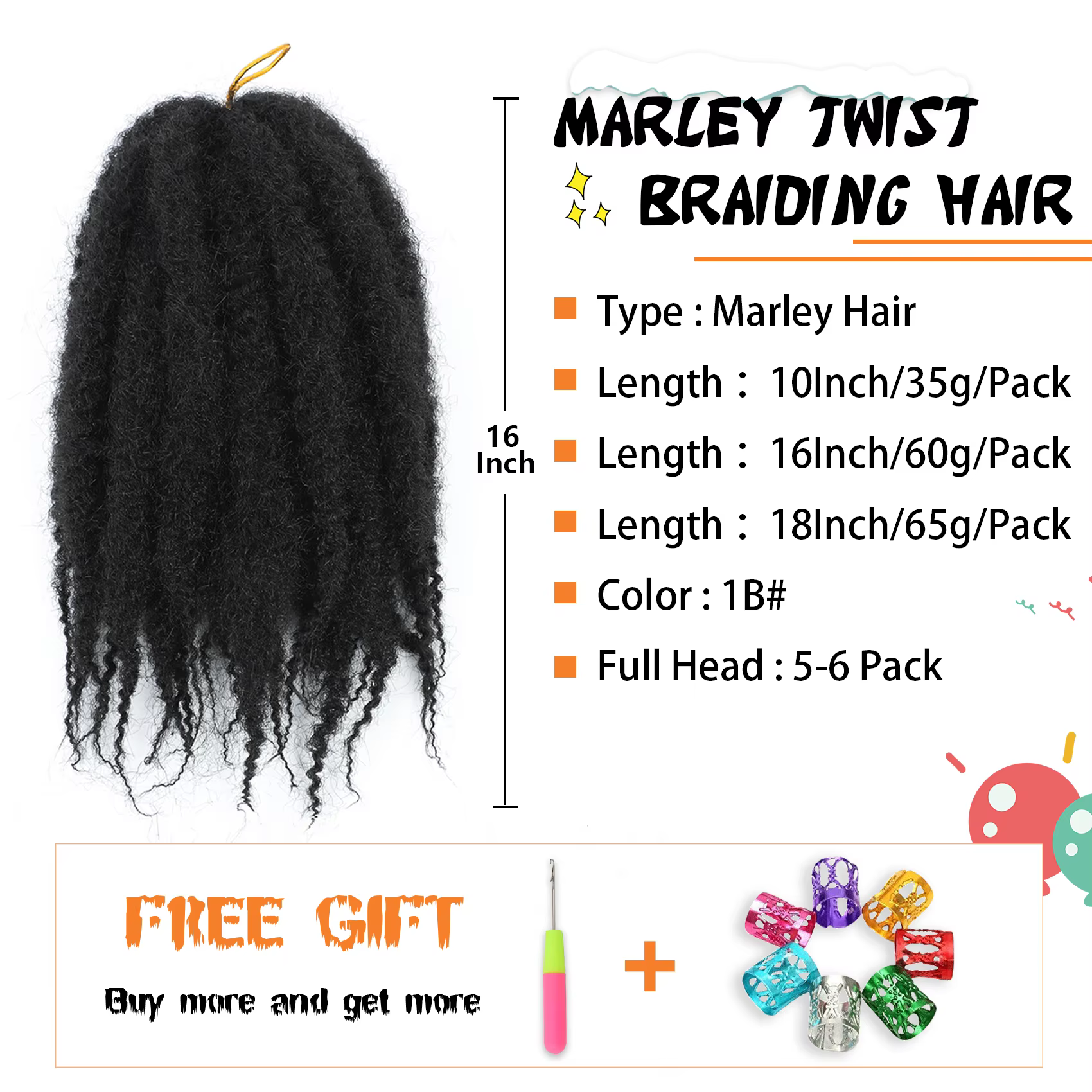 Cheveux à tresser Marley Twist 10-18 pouces