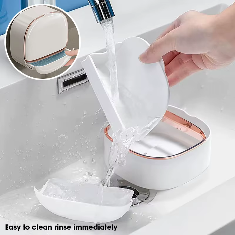 Porte-savon avec plateau de drainage, support de douche mural, garde les barres sèches, porte-savon étanche rabattable qui nécessite aucune perçage