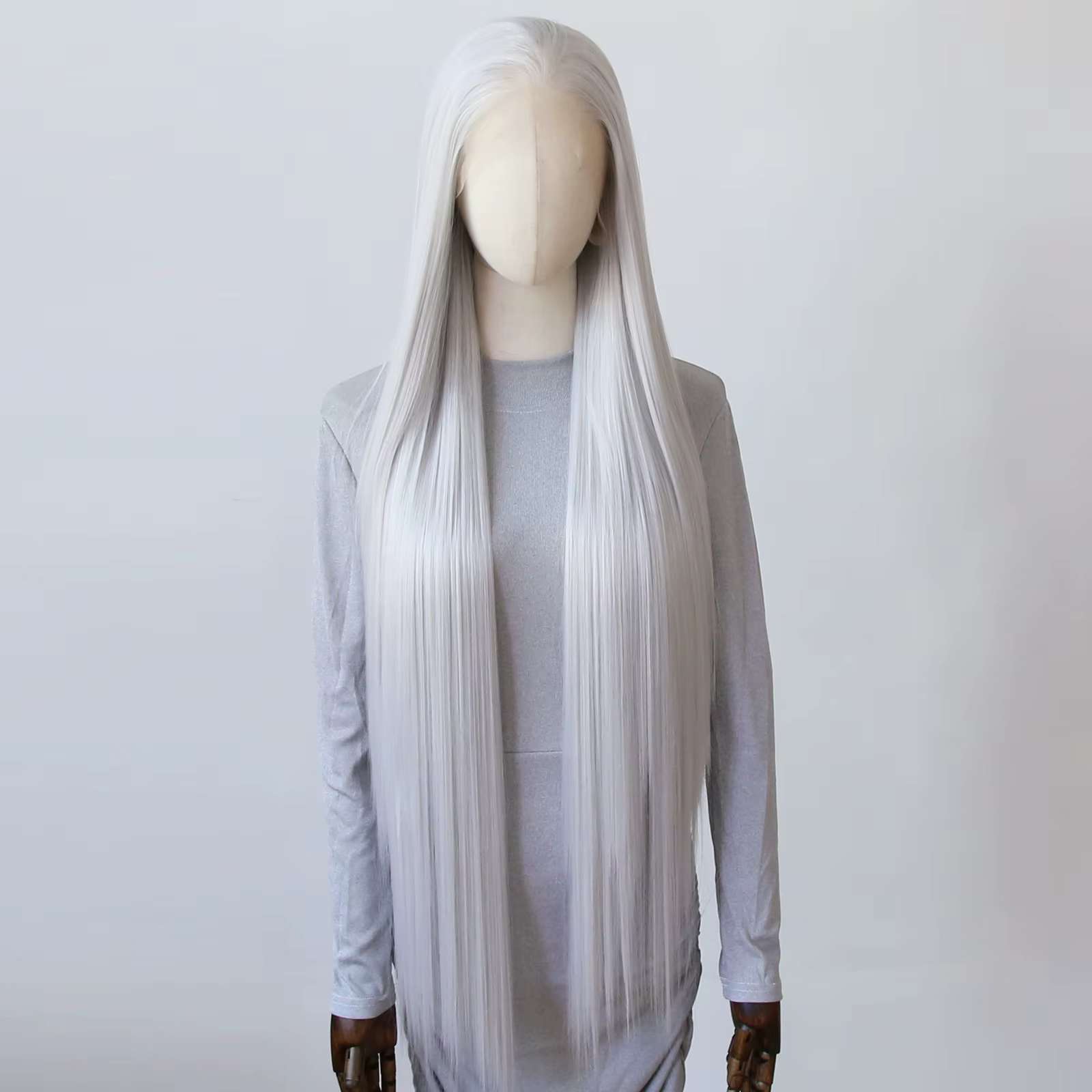 Perruque Lace Front Wig synthétique blanche argentée