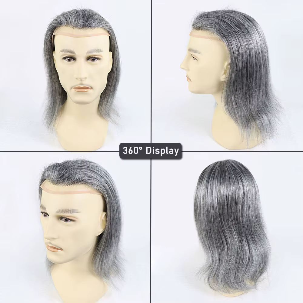 Toupet gris de 12 pouces pour hommes