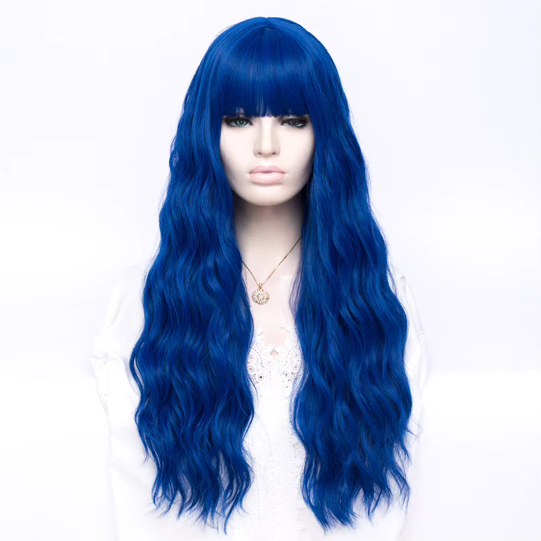 MSIWIGS – perruque synthétique longue ondulée bleue Lolita pour femmes