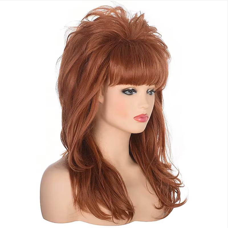 HAIRJOY 80s femmes Peggy Bundy ruche perruque longue ondulée cheveux synthétiques perruques pour femme au foyer marié Vintage Costume Cosplay Halloween