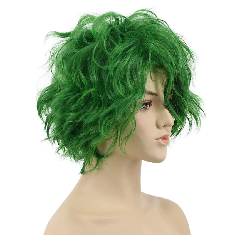 HAIRJOY Perruque synthétique courte bouclée verte pour femmes et hommes